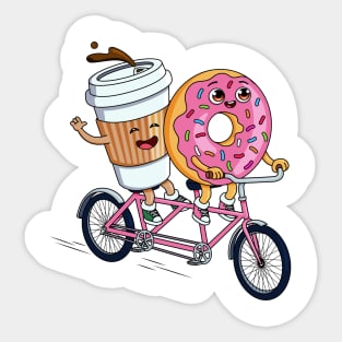 Donut and Coffee: Best Friends on a Tandem Bike Sticker